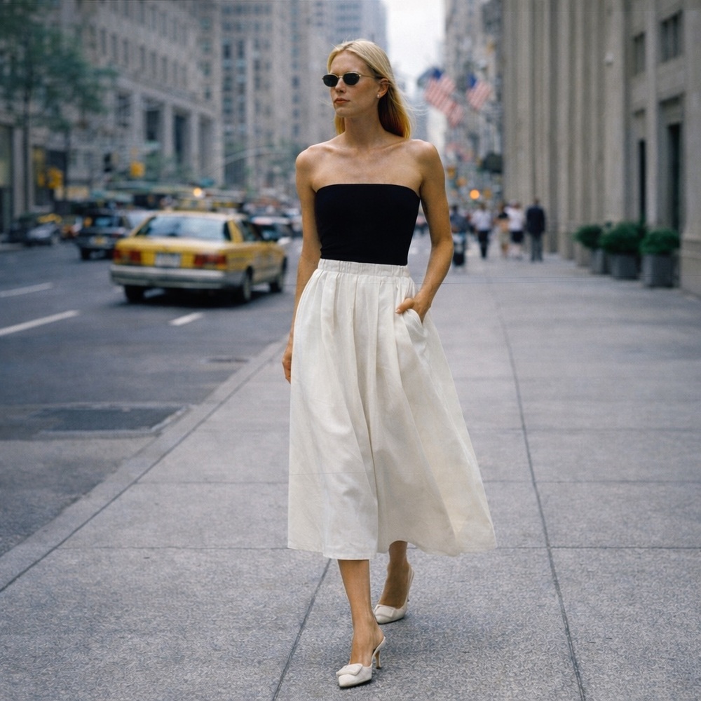 Vince cascade white linen midi skirt